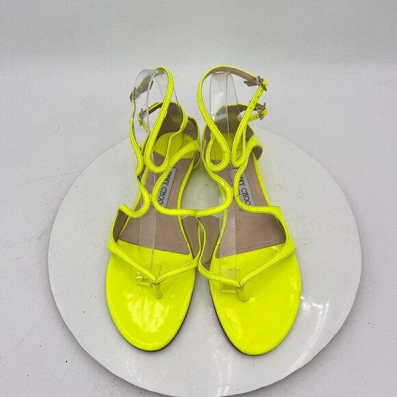 Jimmy Choo Women Size EU 39 US 9 Shocking Yellow Patent Leather Gladiator Shoes - Picture 3 of 13
